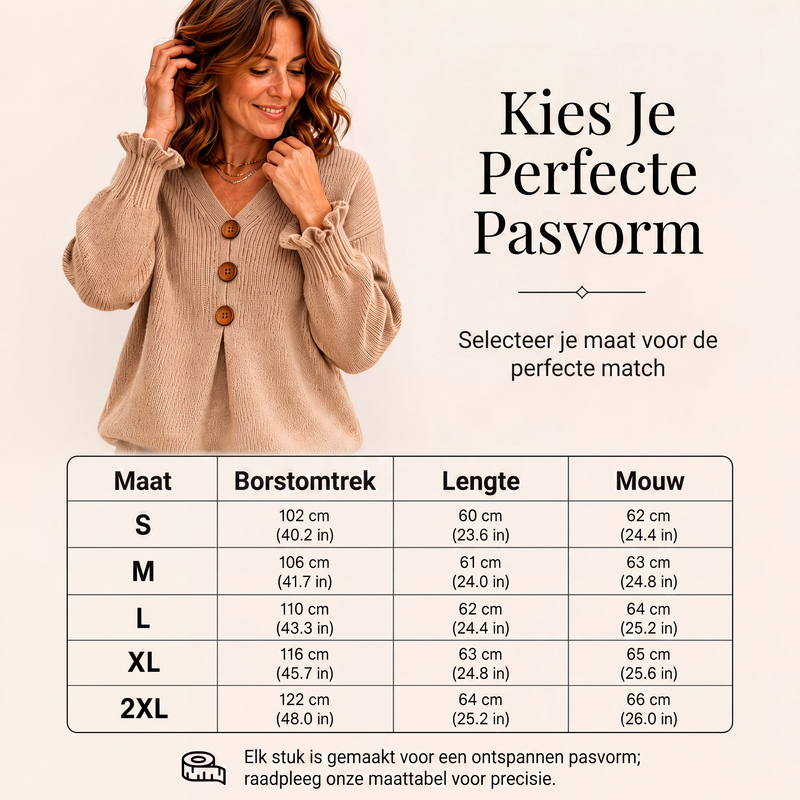 Elegante Gebreide Cardigan met V-Hals, Knopen en Ruchesmouwen-2