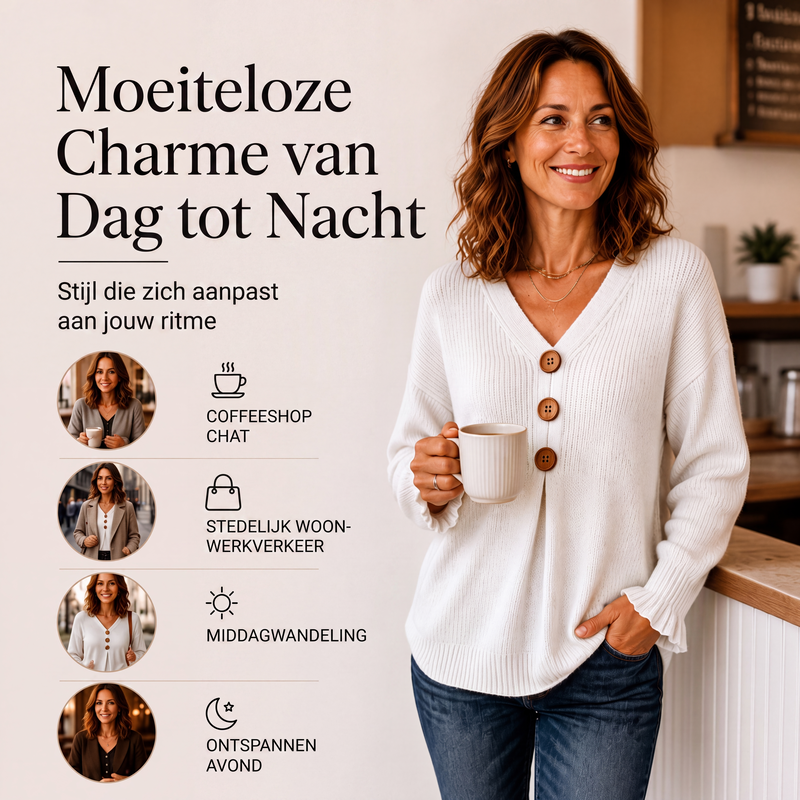 Elegante Gebreide Cardigan met V-Hals, Knopen en Ruchesmouwen-5