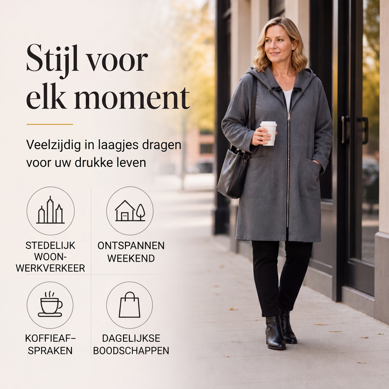 Lange Casual Jas met Capuchon en Ritssluiting-5
