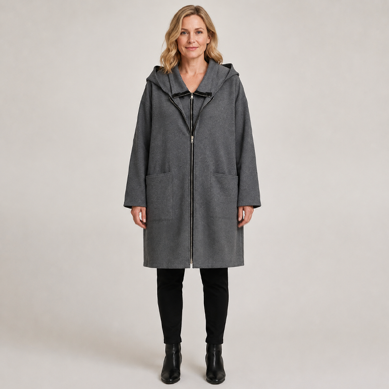 Lange Casual Jas met Capuchon en Ritssluiting-9