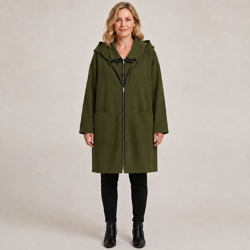 Lange Casual Jas met Capuchon en Ritssluiting-8