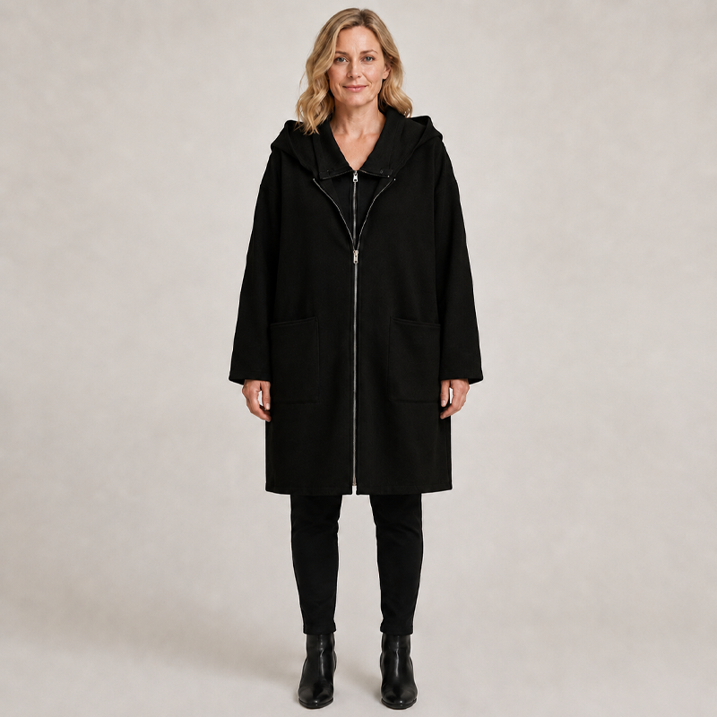 Lange Casual Jas met Capuchon en Ritssluiting-10