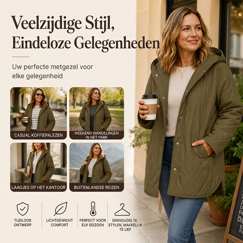 Elegante Doorgestikte Jas met Capuchon-5