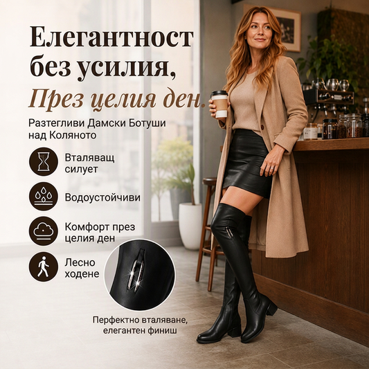 Дамски топли еластични ботуши над коляното