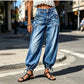 👖 Дамски високо повдигнати еластични барел дънки