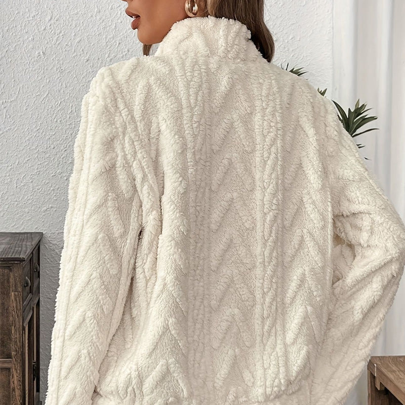 Zachte Fleece Trui met Kabelstructuur en Kwartrits-2