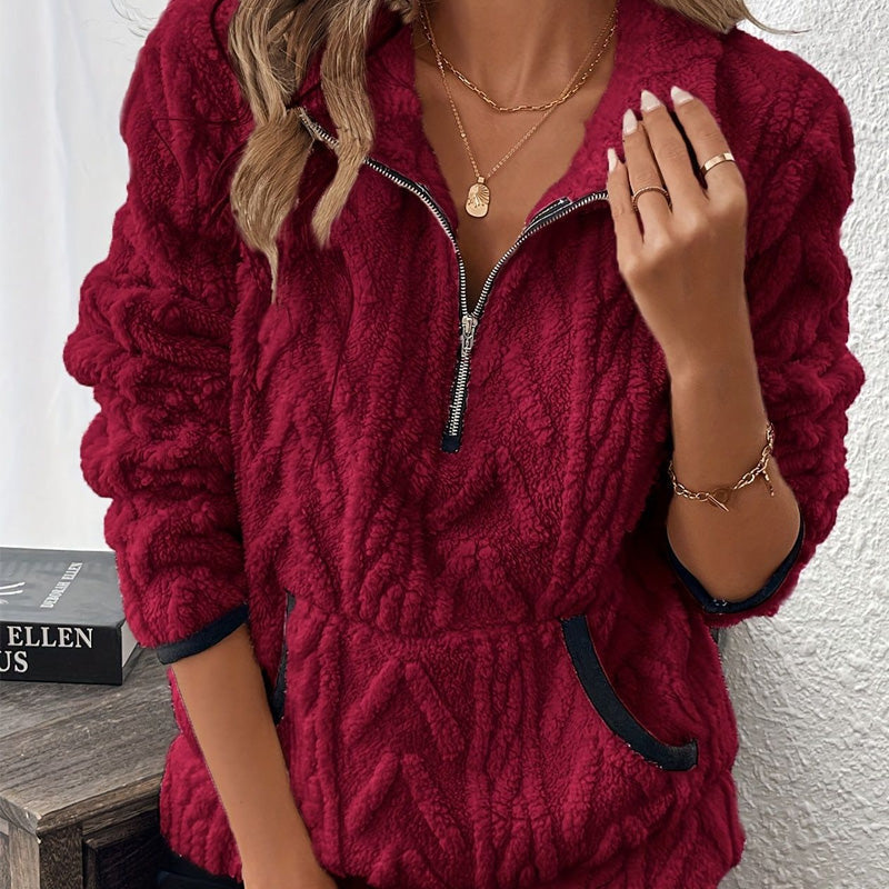 Zachte Fleece Trui met Kabelstructuur en Kwartrits-7