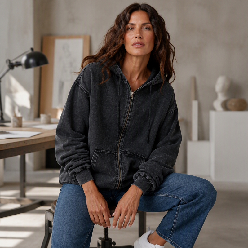 Vintage Gewassen Hoodie met Ritssluiting-6