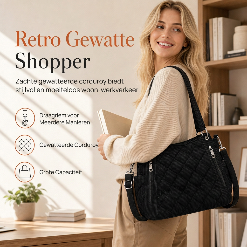 Retro Gewatteerde Corduroy Shopper