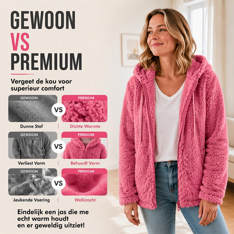 Warme Teddy Jas met Capuchon en Zakken-2