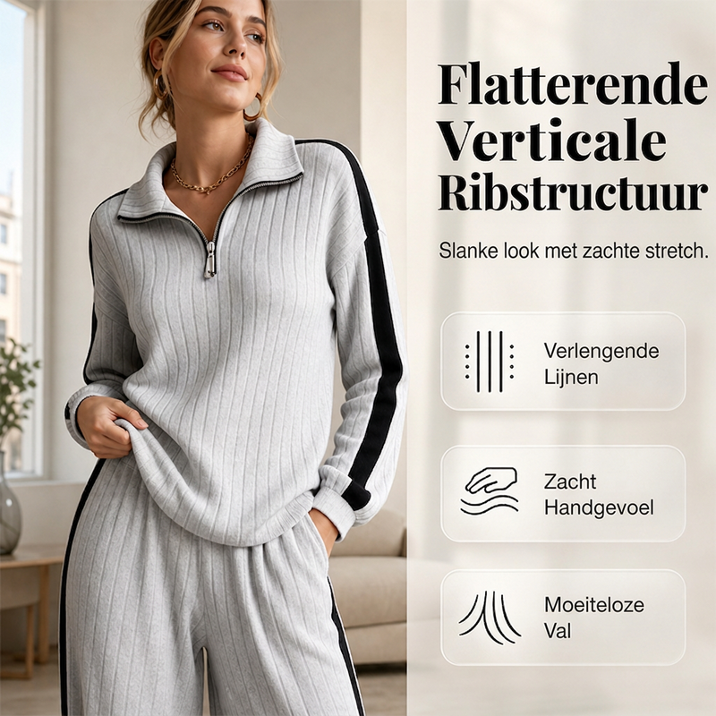 Geribde Lounge Set met Halve Rits-1