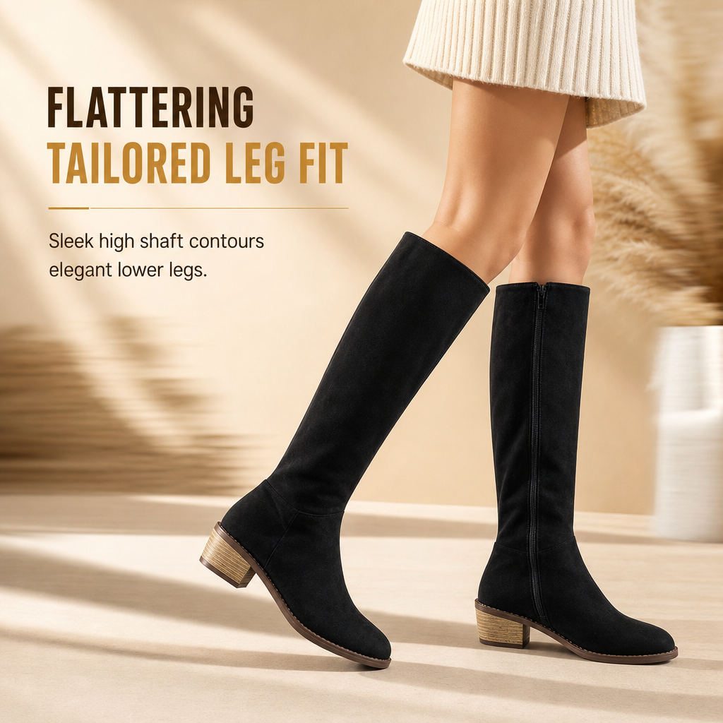 Elegante Kniehoge Suède-Look Laarzen met Blokhak en Zijrits-5