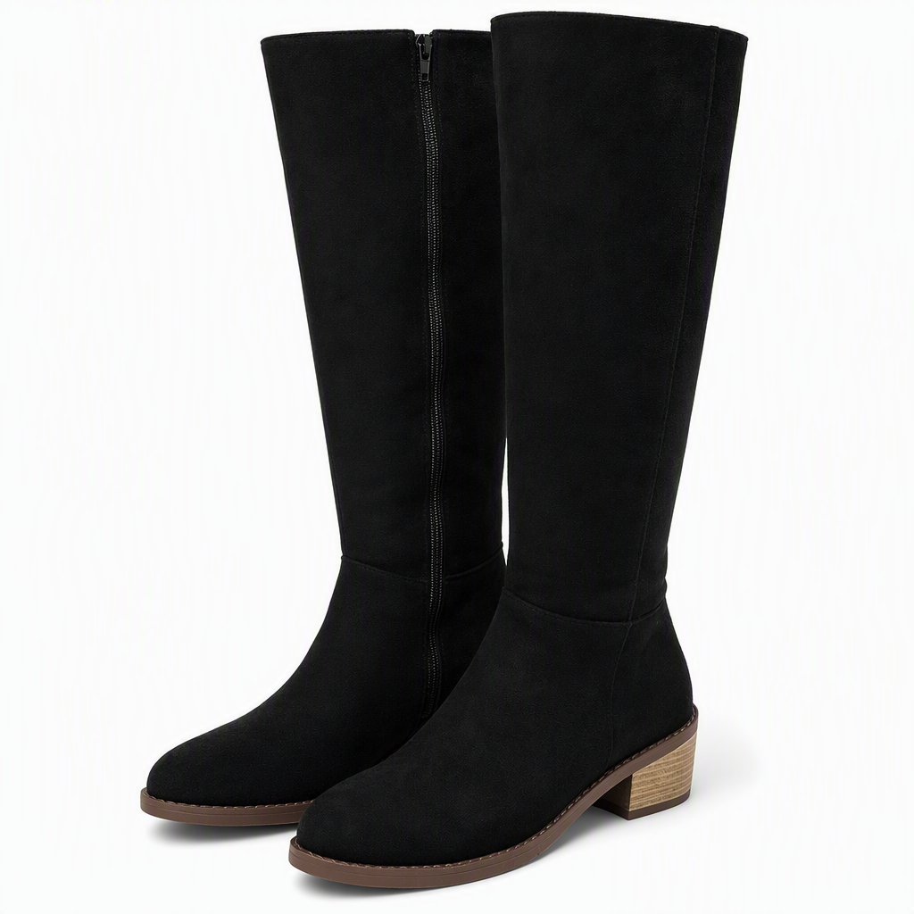 Elegante Kniehoge Suède-Look Laarzen met Blokhak en Zijrits-8