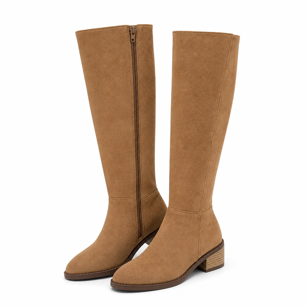 Elegante Kniehoge Suède-Look Laarzen met Blokhak en Zijrits-9