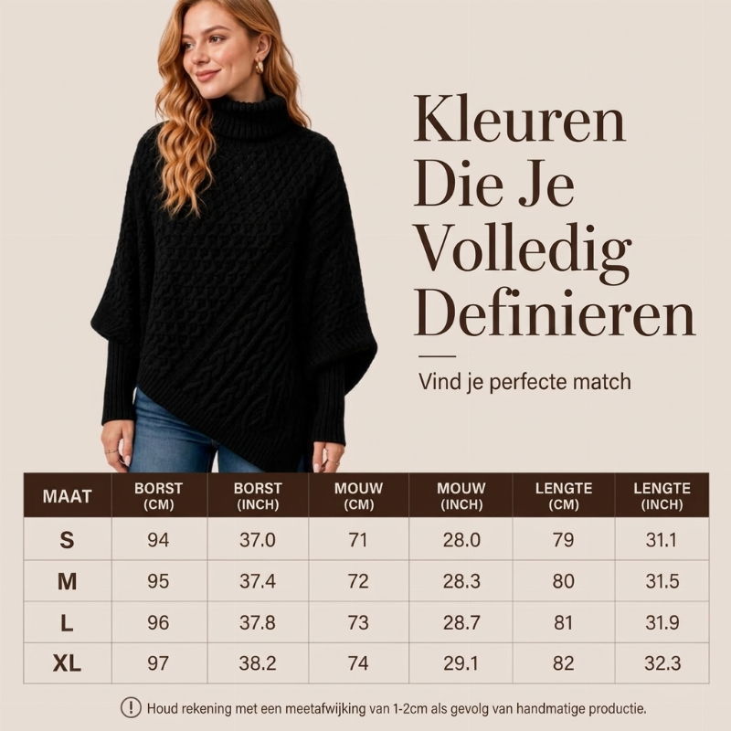 Asymmetrische Kabelgebreide Poncho-Trui met Col-5