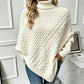 Asymmetrische Kabelgebreide Poncho-Trui met Col-12