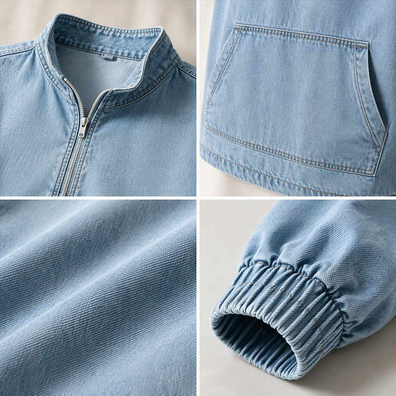 Oversized Denim Pullover met Halve Rits-5