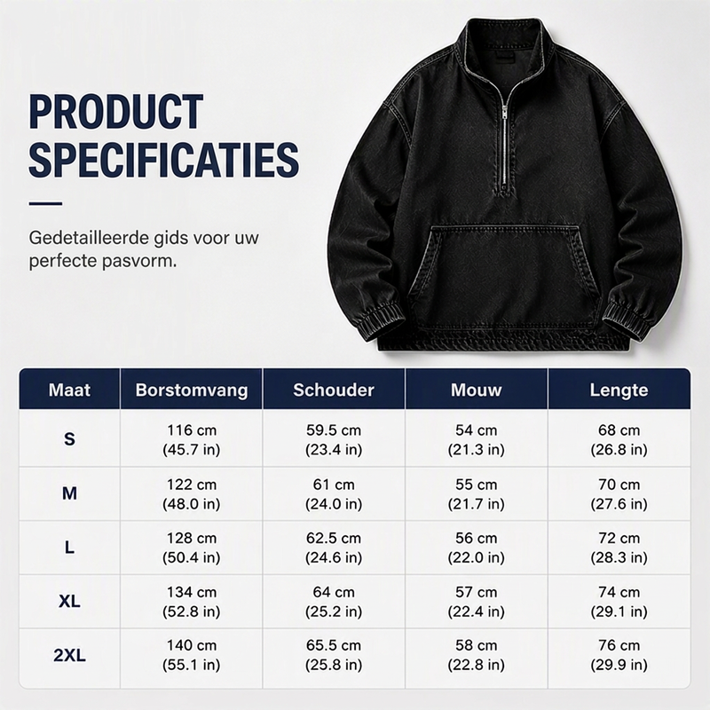 Oversized Denim Pullover met Halve Rits-8