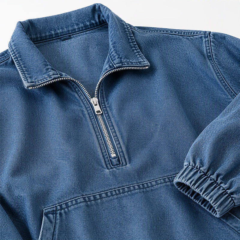 Oversized Denim Pullover met Halve Rits-7