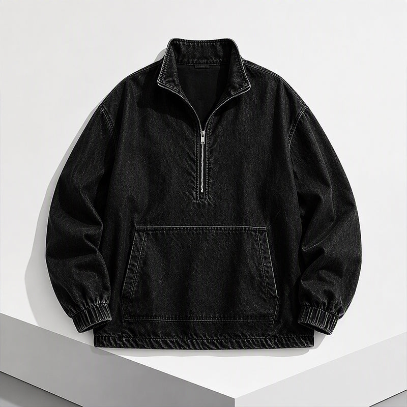 Oversized Denim Pullover met Halve Rits-6