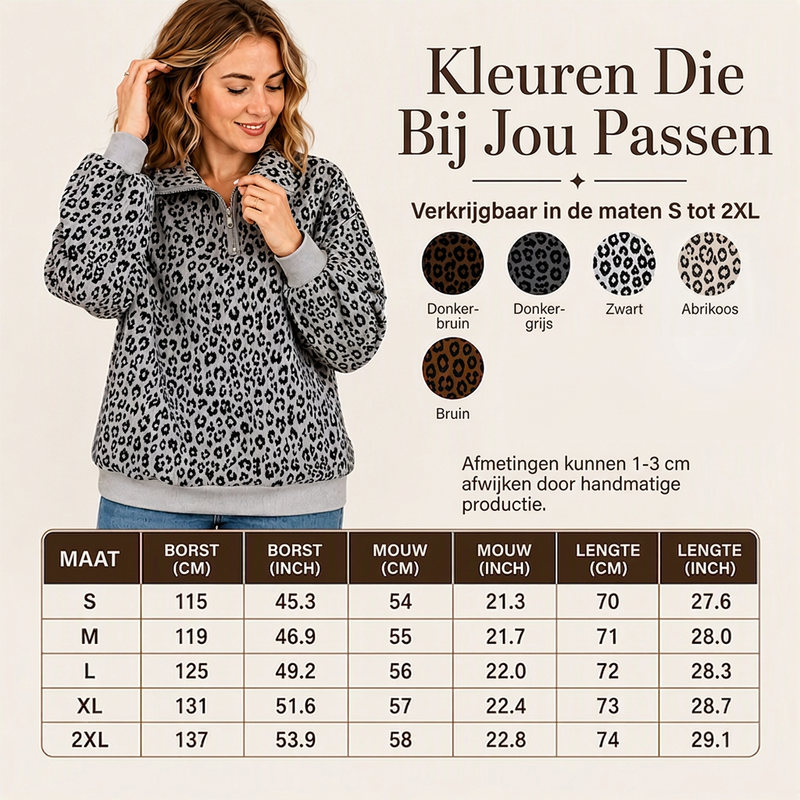 Luipaard Half-Zip Sweater met Opstaande Kraag-5