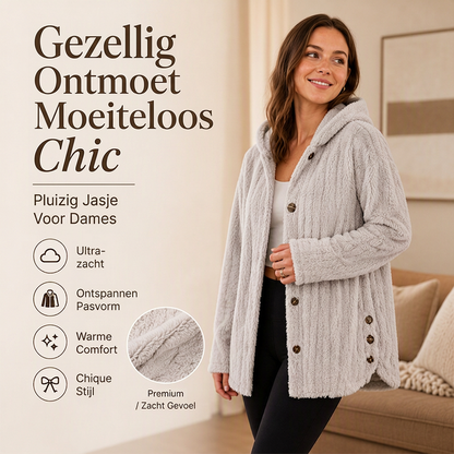 Zacht Pluche Vest met Capuchon en Knoopsluiting