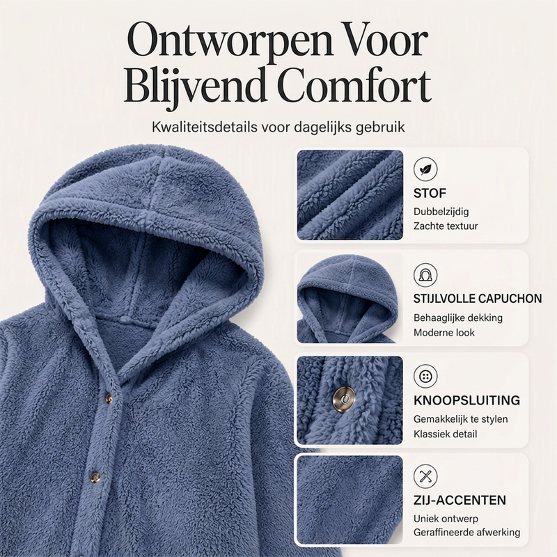 Zacht Pluche Vest met Capuchon en Knoopsluiting-1