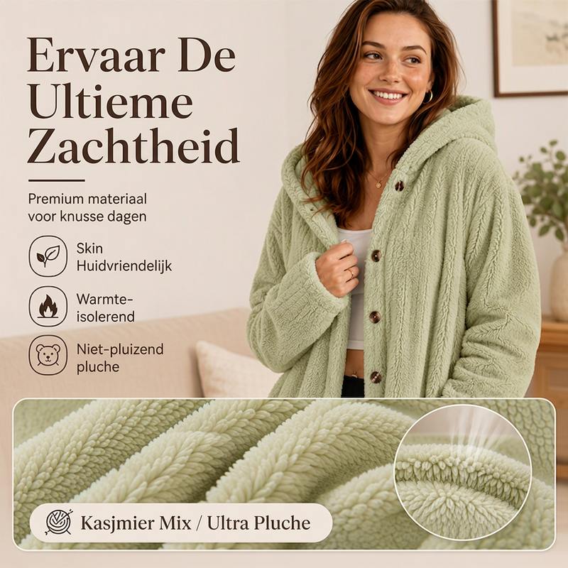 Zacht Pluche Vest met Capuchon en Knoopsluiting-3