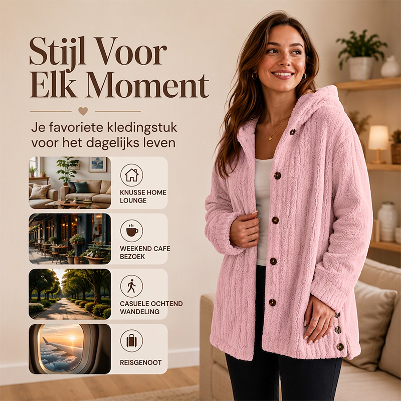 Zacht Pluche Vest met Capuchon en Knoopsluiting-4