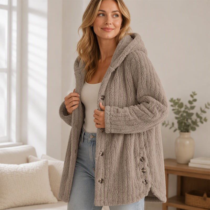 Zacht Pluche Vest met Capuchon en Knoopsluiting-7
