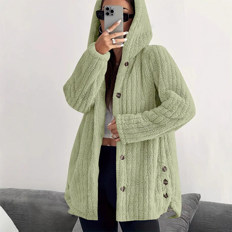 Zacht Pluche Vest met Capuchon en Knoopsluiting-9