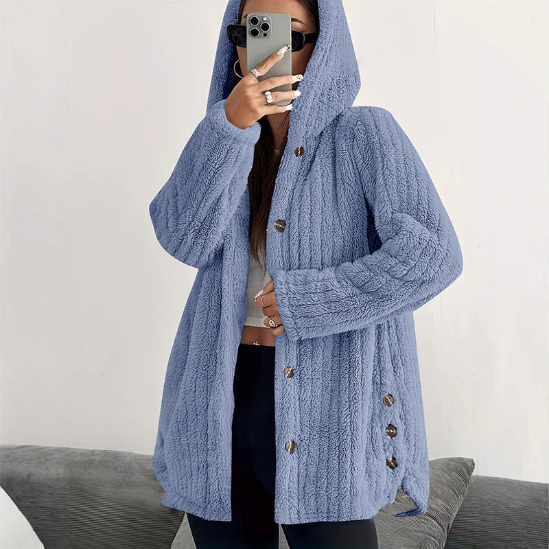 Zacht Pluche Vest met Capuchon en Knoopsluiting-12
