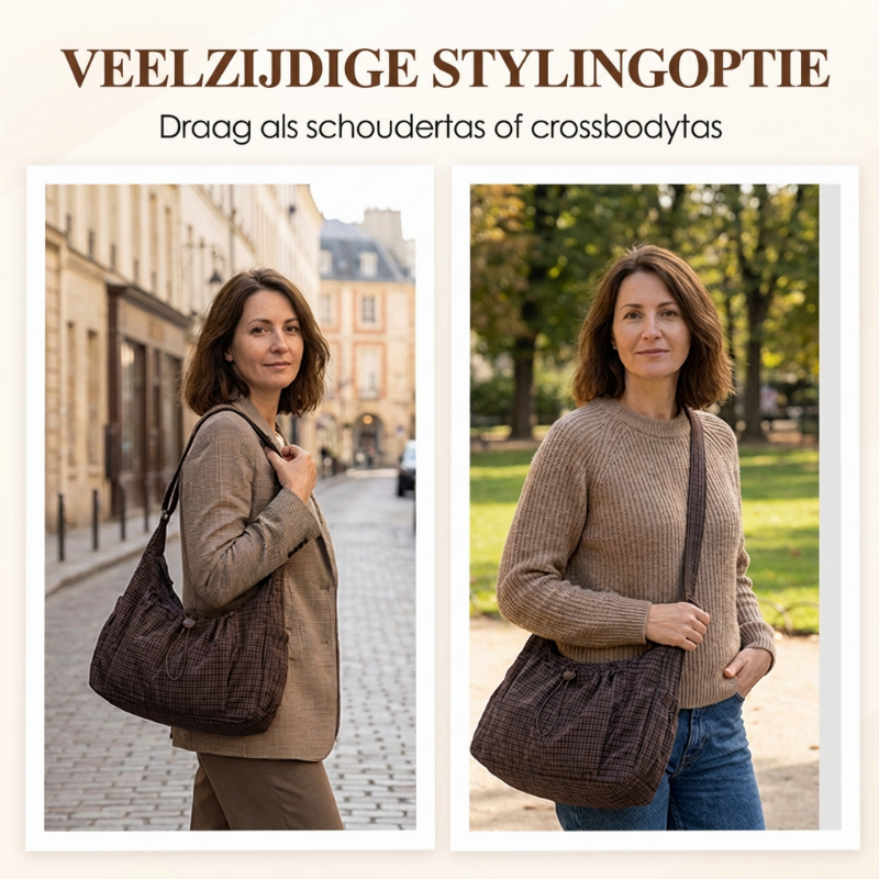 Zachte Geruite Schoudertas met Geplooid Design-3