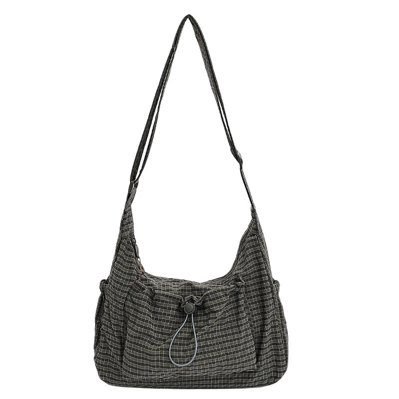 Zachte Geruite Schoudertas met Geplooid Design-8