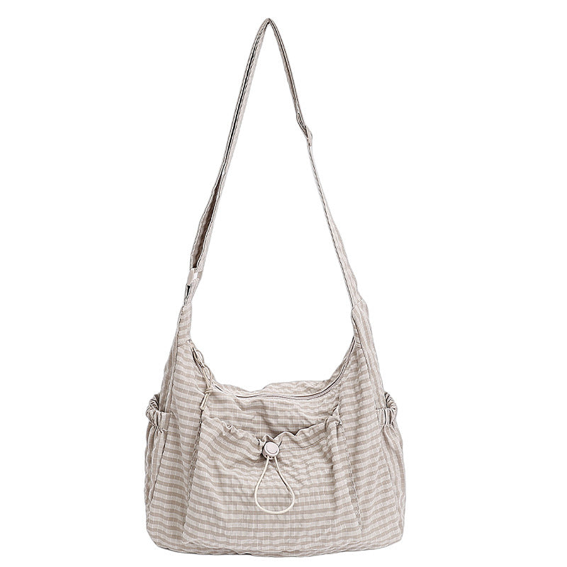Zachte Geruite Schoudertas met Geplooid Design-9