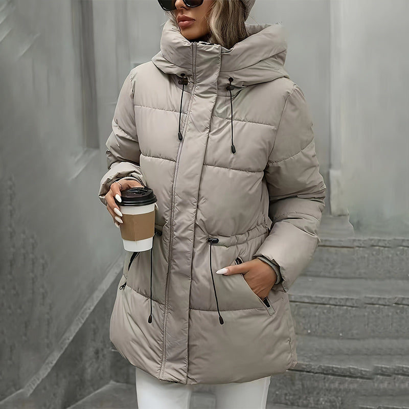 Gewatteerde Winterjas met Capuchon en Verstelbare Taille-4