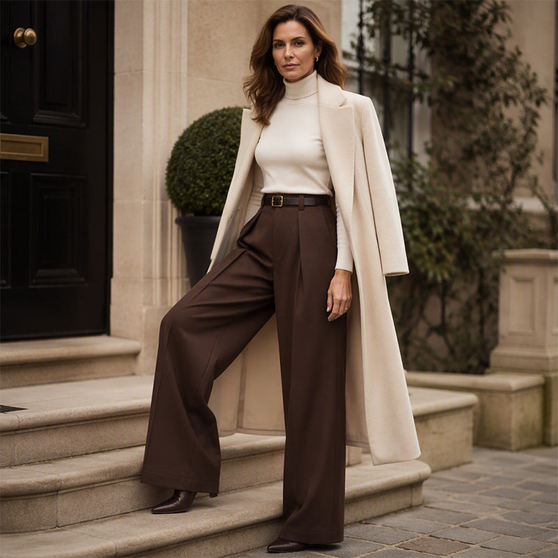Elegante High-Waist Pantalon met Wijde Pijpen en Plooien-3