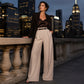 Elegante High-Waist Pantalon met Wijde Pijpen en Plooien-4