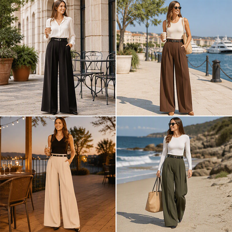 Elegante High-Waist Pantalon met Wijde Pijpen en Plooien-6
