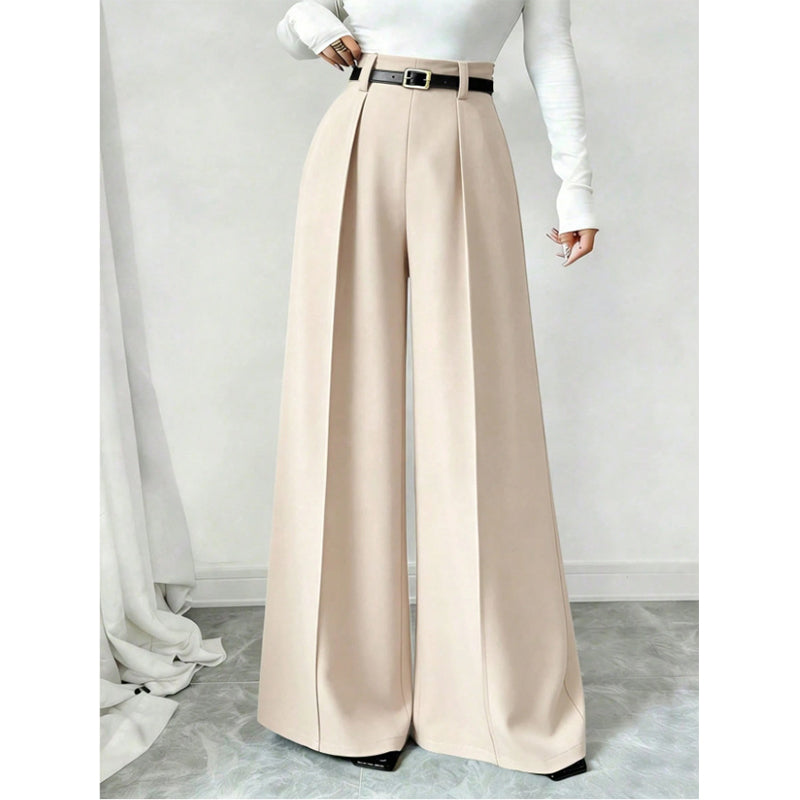 Elegante High-Waist Pantalon met Wijde Pijpen en Plooien-10