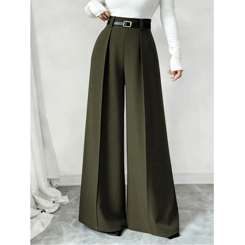 Elegante High-Waist Pantalon met Wijde Pijpen en Plooien-9