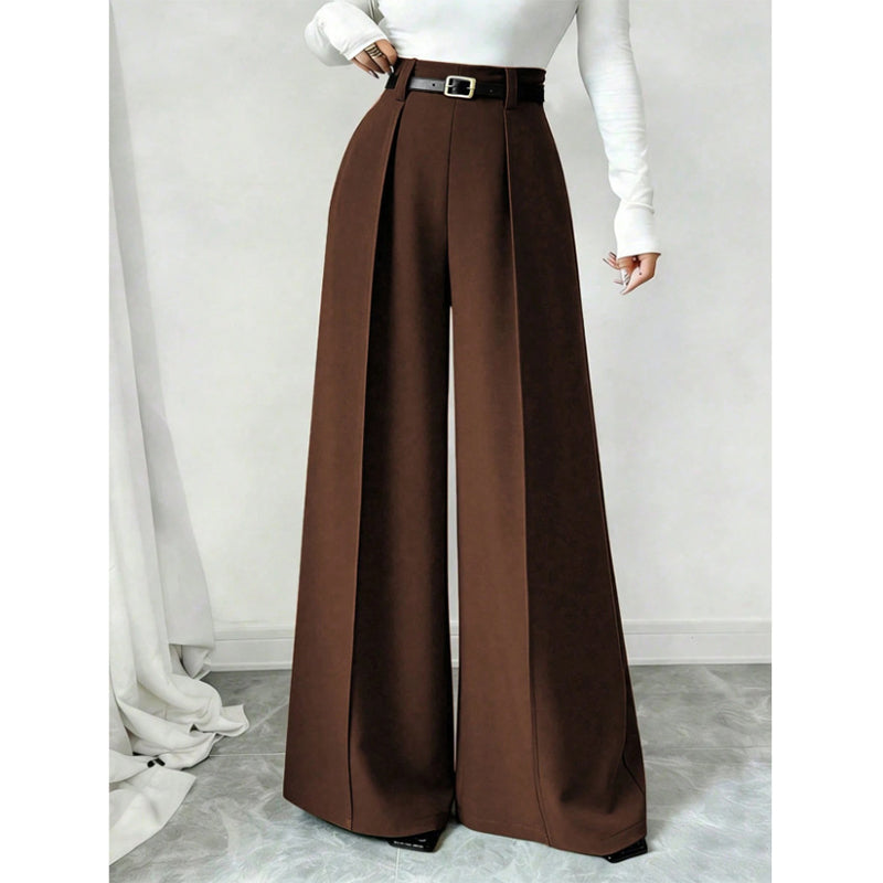 Elegante High-Waist Pantalon met Wijde Pijpen en Plooien-12