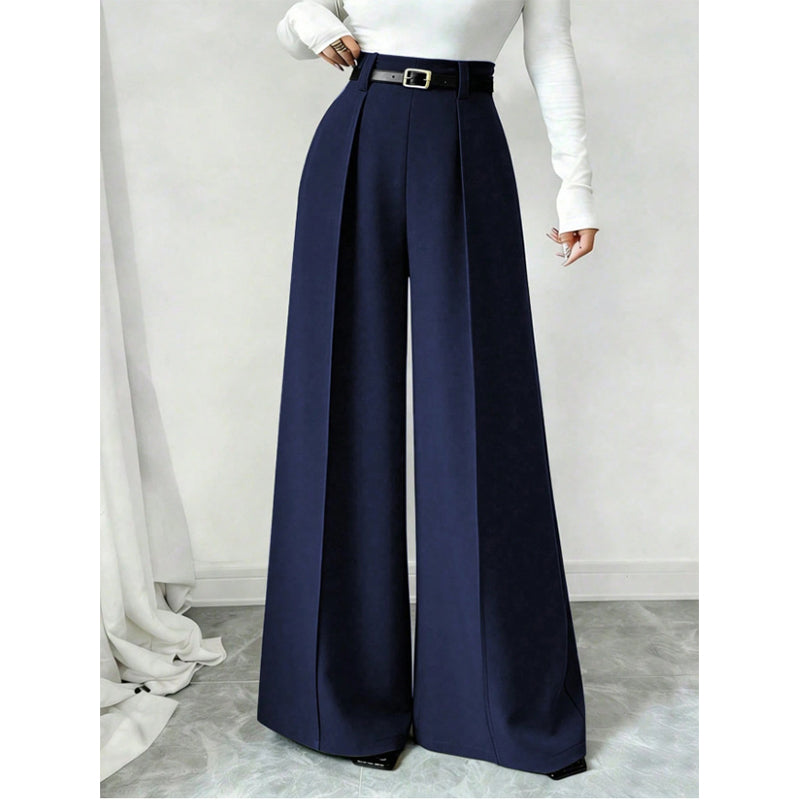 Elegante High-Waist Pantalon met Wijde Pijpen en Plooien-13