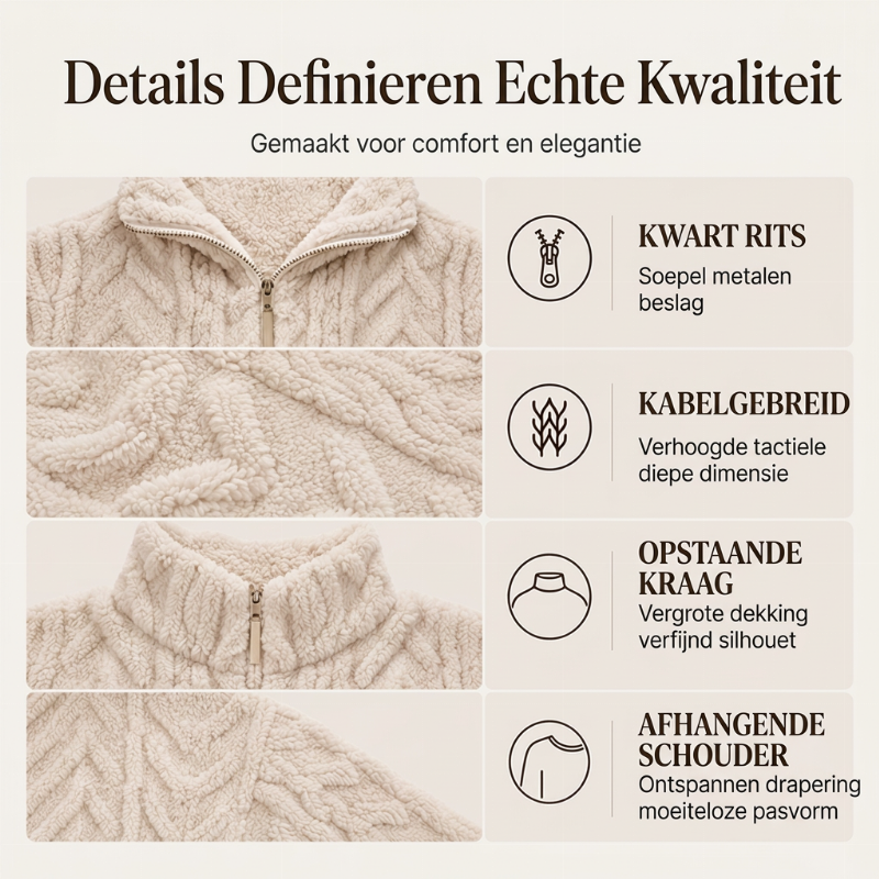Zachte Kabelgebreide Trui met Halve Rits en Opstaande Kraag-1