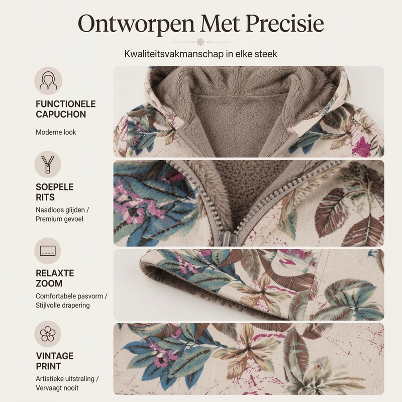 Lange Jas met Bloemenprint, Capuchon en Ritssluiting-1
