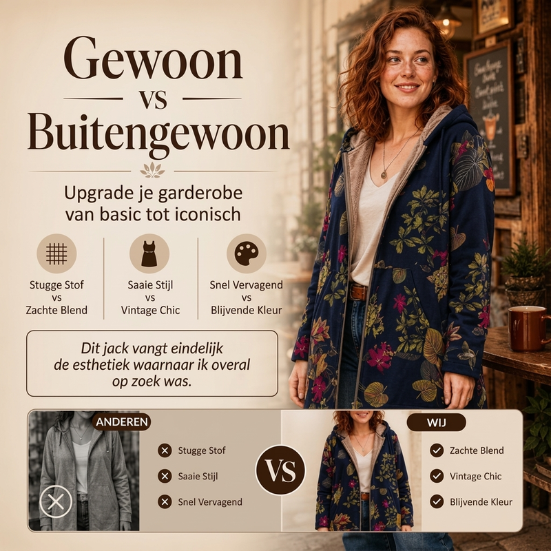 Lange Jas met Bloemenprint, Capuchon en Ritssluiting-2