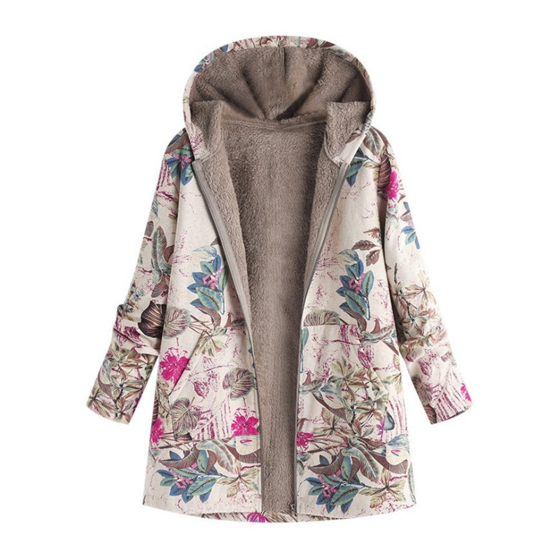 Lange Jas met Bloemenprint, Capuchon en Ritssluiting-15