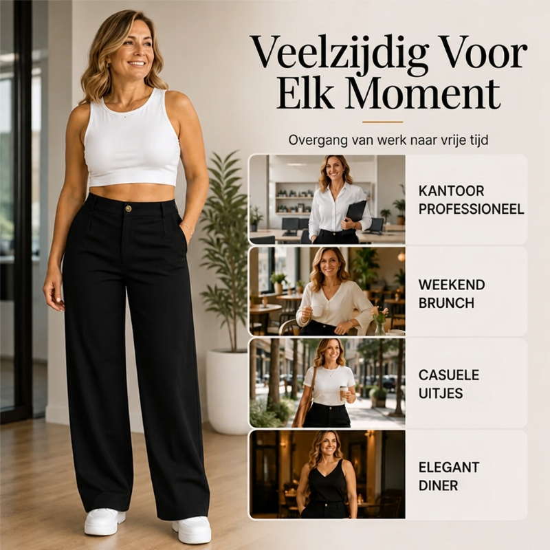 Elegante High-Waist Broek met Rechte Wijde Pijpen-4