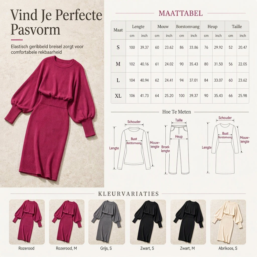 Elegante Geribde Gebreide Jurk met Vleermuismouwen-7