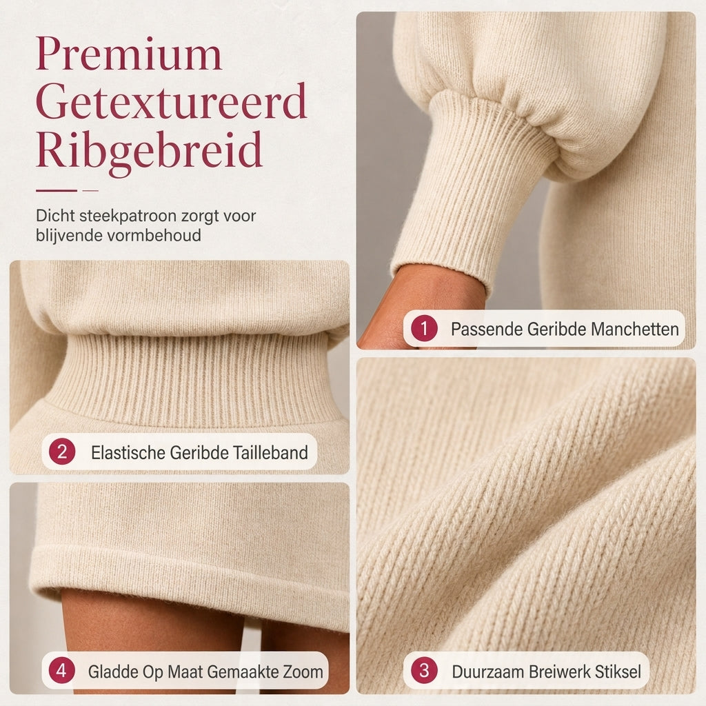 Elegante Geribde Gebreide Jurk met Vleermuismouwen-4